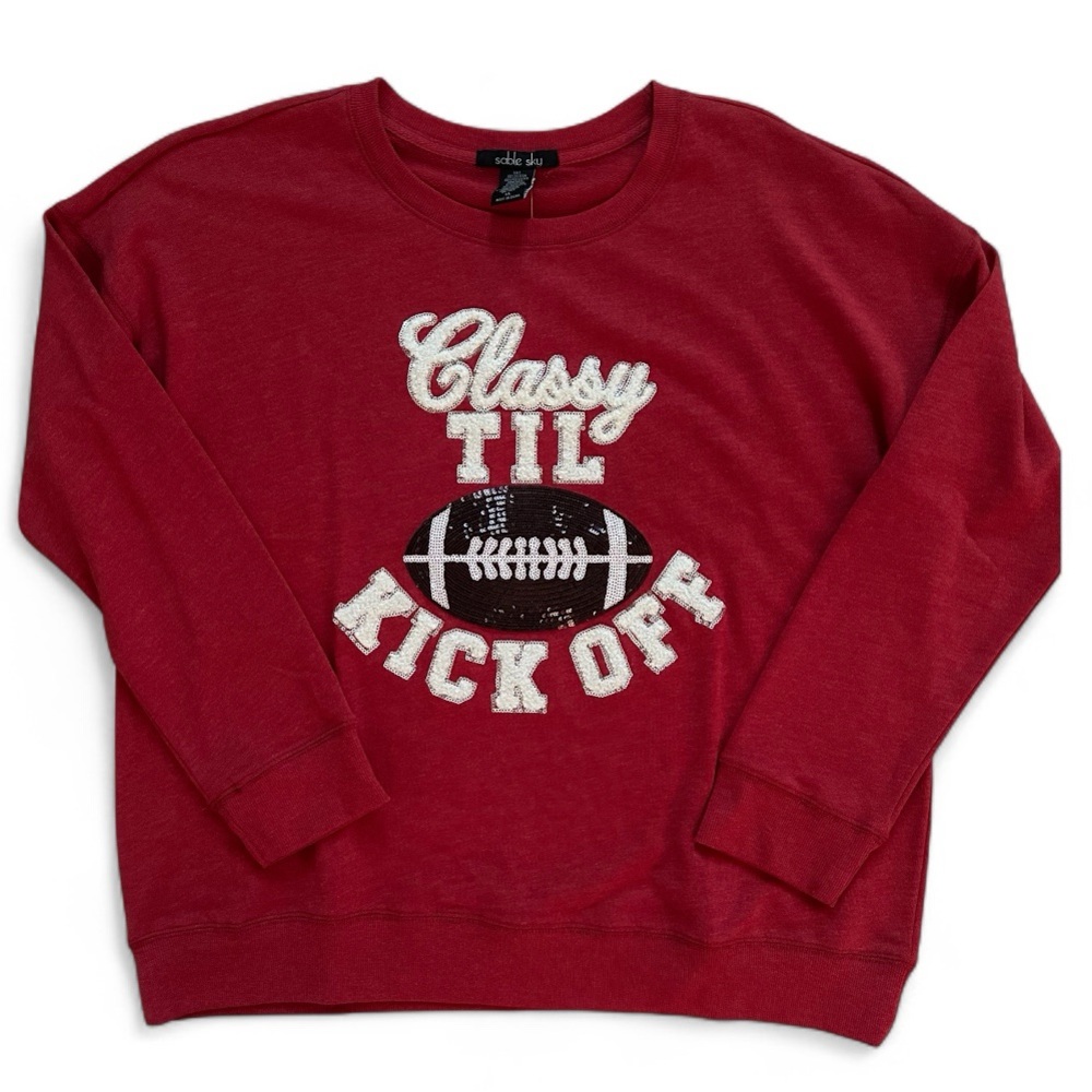 Sable Sky Women’s XL Red Classy Til Kick Off Football Sweatshirt Crewneck NWT